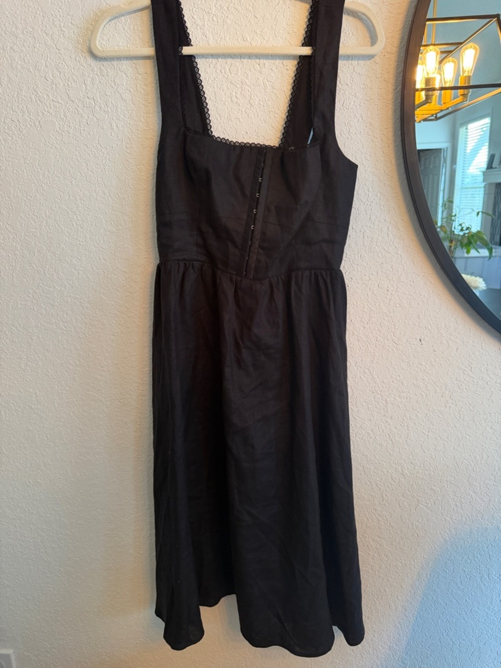 Tagliatelle Linen Dress Reformation Black Square-Neck Midi Dress